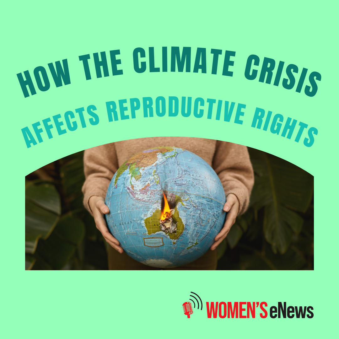How the Climate Crisis Affects Reproductive Rights featured blog post image. A person holding a globe on fire.