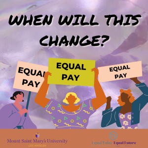 women holding signs that say "equal pay"