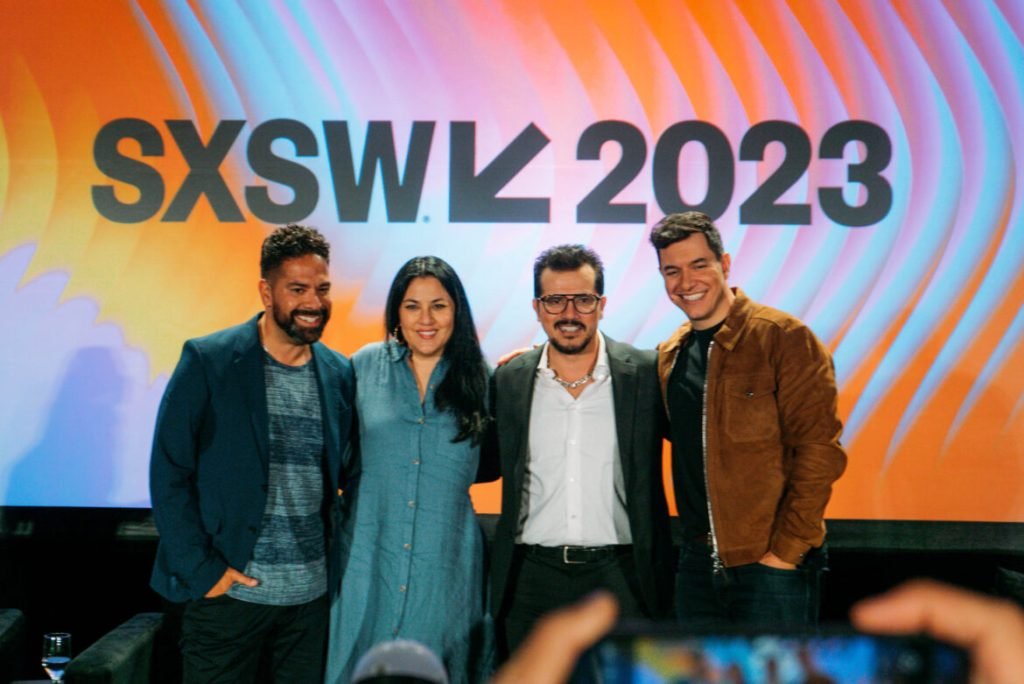 Tom Llamas, Carolina Saavedra, John Leguizamo, and Ben DeJesus at a SXSW panel on Latino representation in film