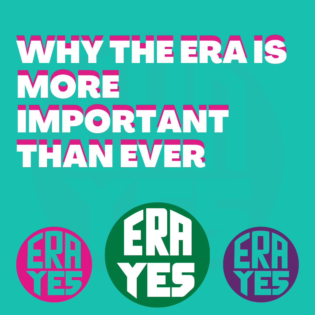Blog post title with ERA YES buttons in the ERA Coalition colors, pink, green, purple