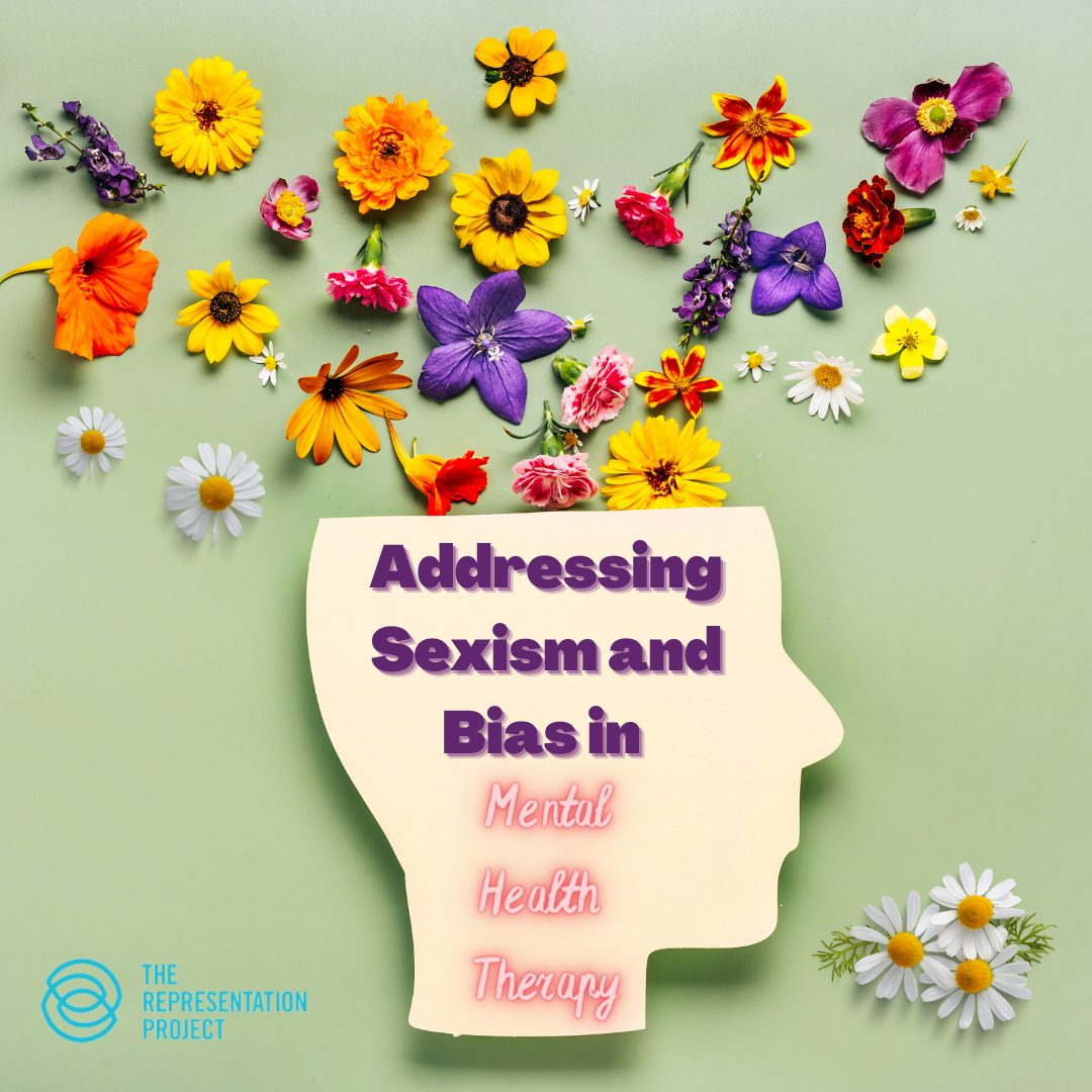 Profile of a face being used a vase to hold flowers, coming out of the top of the head.