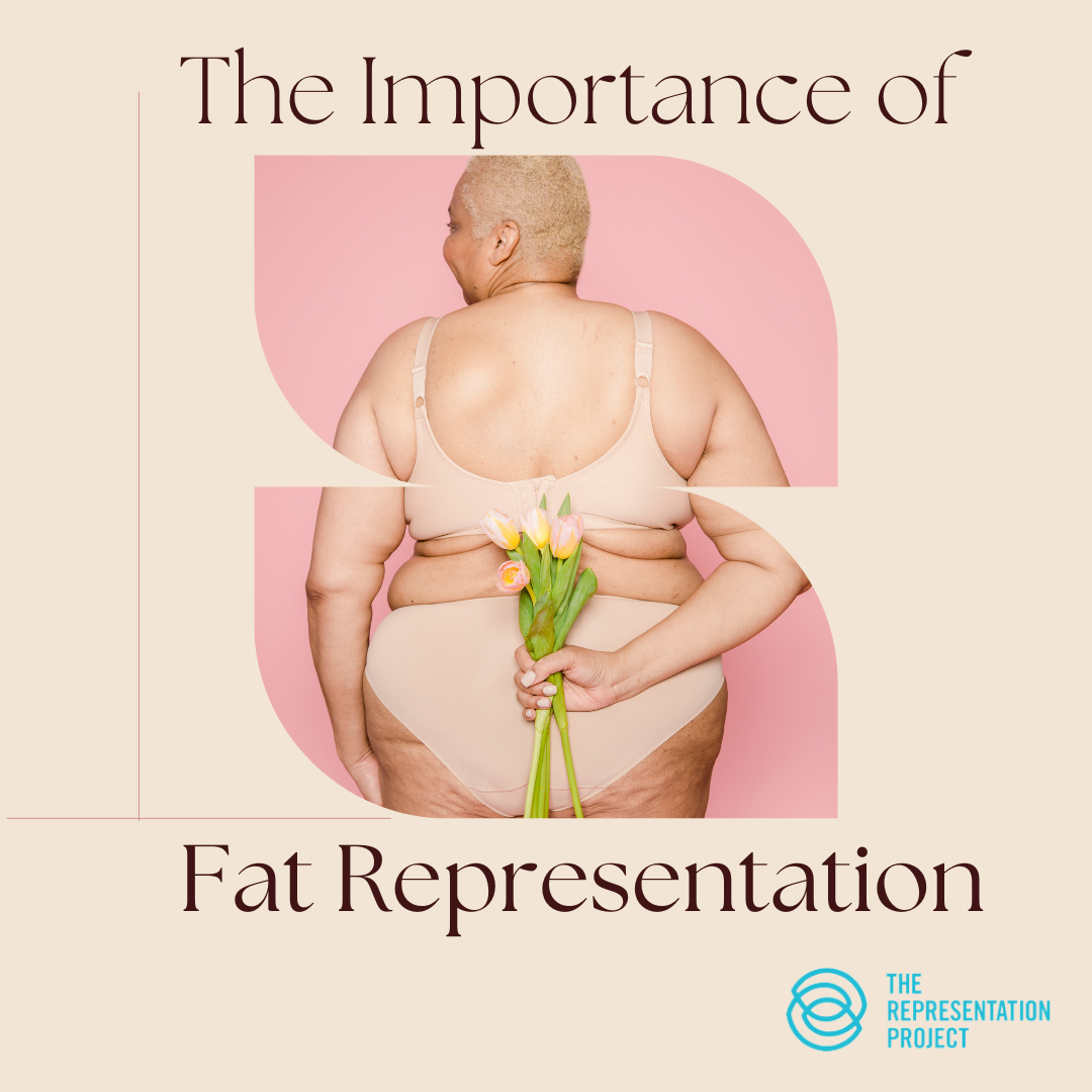 a plus sized woman wearing light under wear, holding tulips behind her back with blog post title